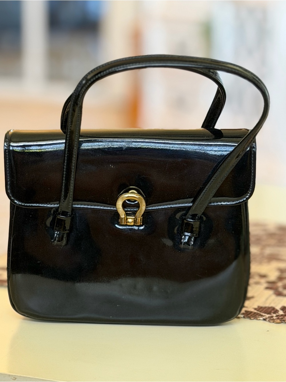 Vintage 1950’s Classic Myers Black Patent Leather Top-Handle Bag